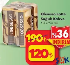 OBSESSO LATTE SOĞUK KAHVE 4X250 ML fiyat ve kampanya bilgisi